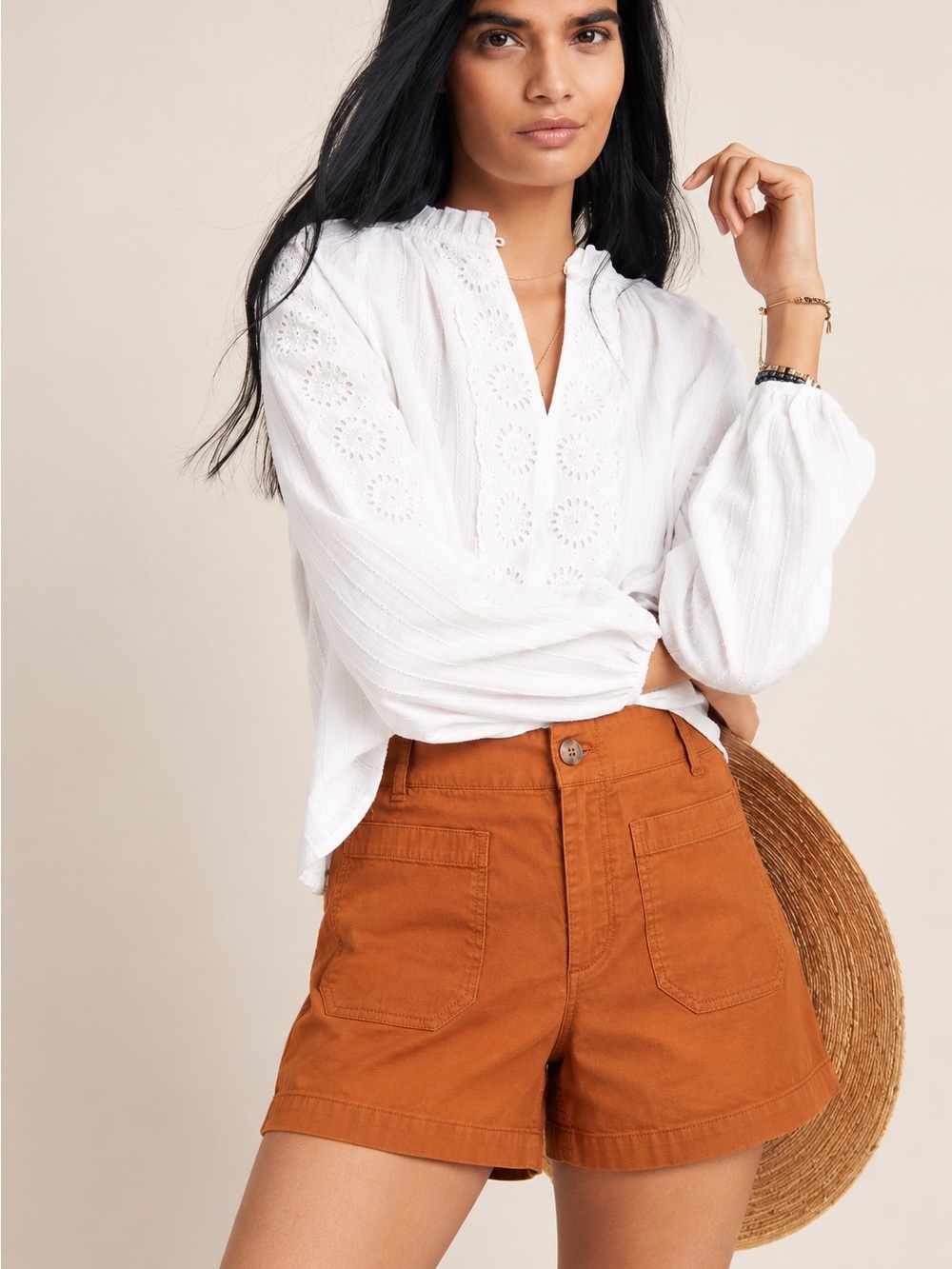 Maeve Anthropologie The Colette Shorts 32 Burnt Orange High Rise Linen Blend L